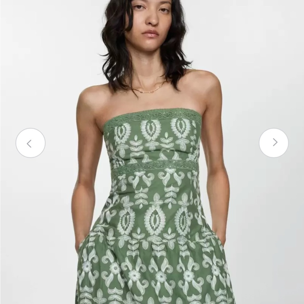 Mango Strapless Green Patterned Maxi Dress